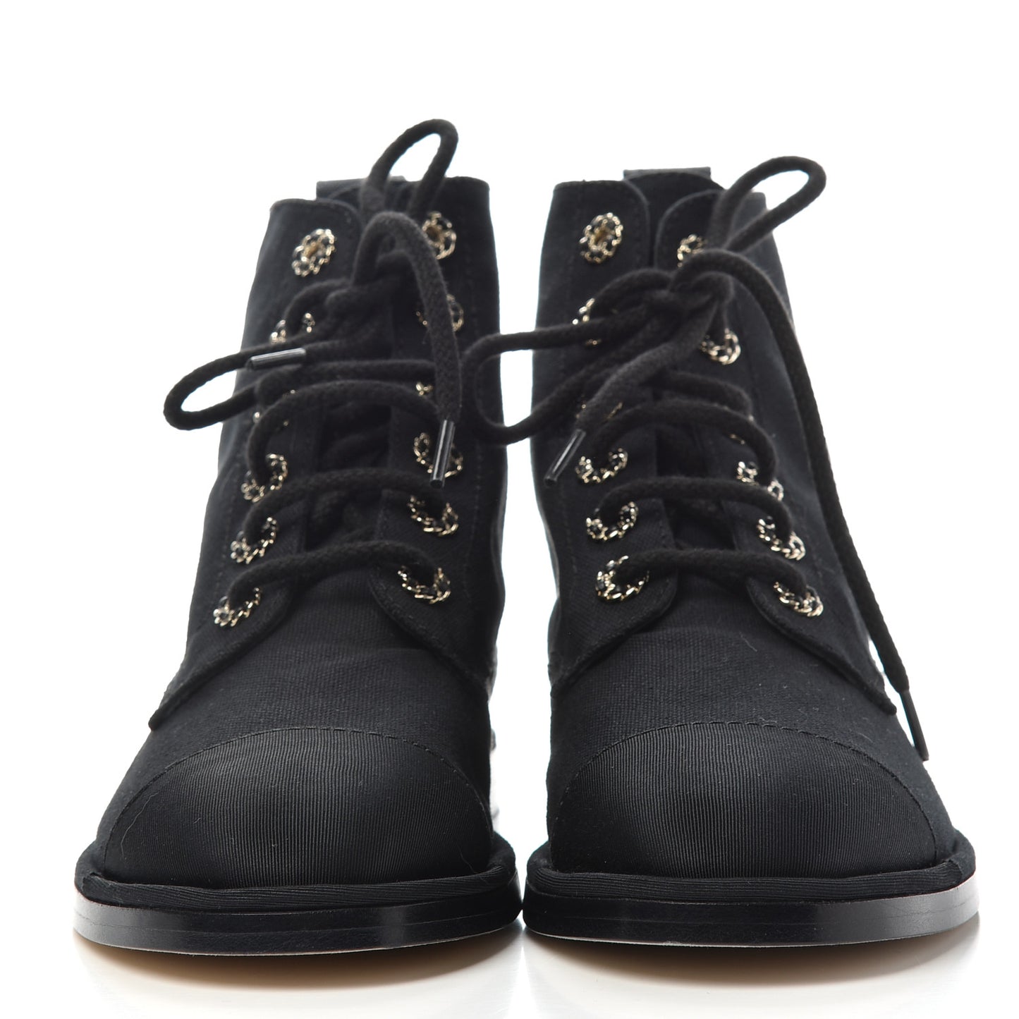 Cotton Grosgrain Cap Toe CC Lace Up Boots 40 Black