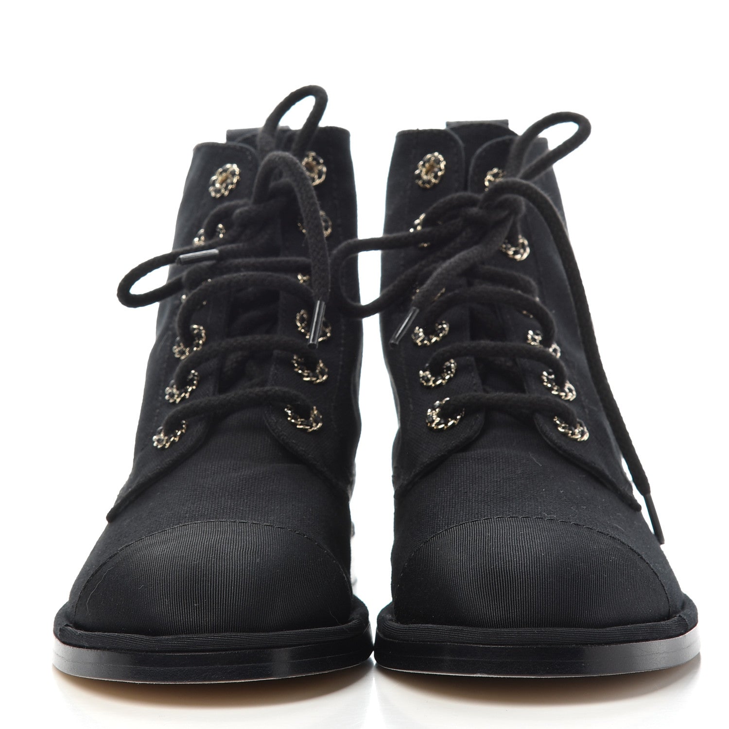 Chanel Cotton Grosgrain Cap Toe CC Lace Up Boots 40 Black 2 of 11