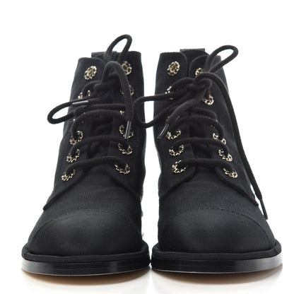Chanel Cotton Grosgrain Cap Toe CC Lace Up Boots 40 Black 2 of 11