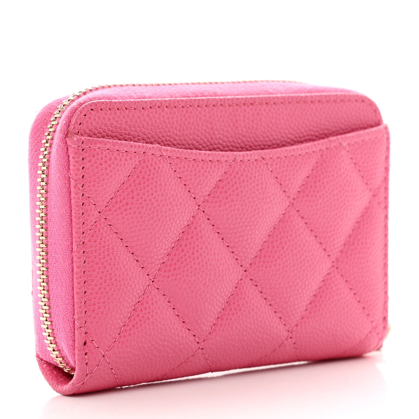 Caviar Quilted Zip Coin Purse Pink
