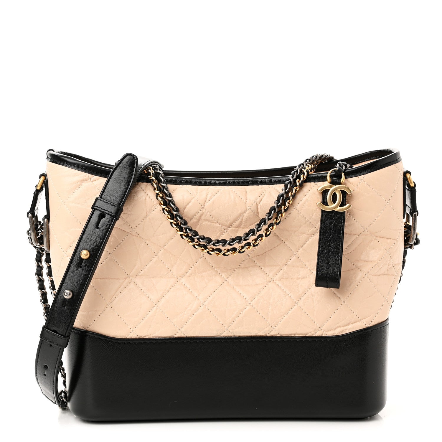 Chanel Aged Calfskin Quilted Medium Gabrielle Hobo Beige Black 1 of 10