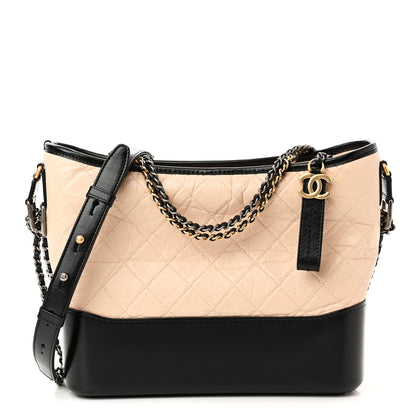 Chanel Aged Calfskin Quilted Medium Gabrielle Hobo Beige Black 1 of 10