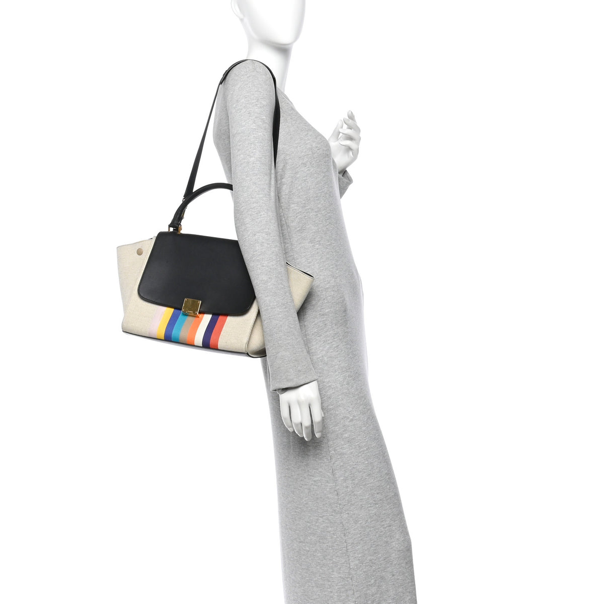 Celine Smooth Calfskin Striped Canvas Small Trapeze Multicolor 2 of 12