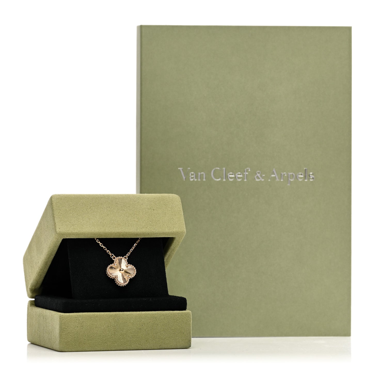 18K Yellow Gold Guilloche Vintage Alhambra Pendant Necklace