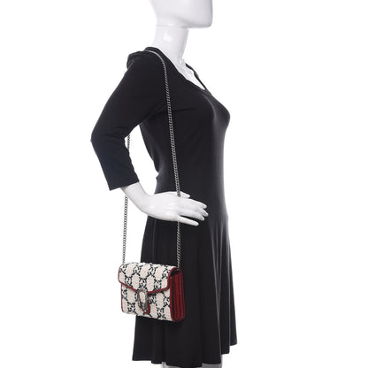 Gucci Tweed GG Monogram Mini Dionysus Chain Wallet White Black Romantic Cherry 2 of 11