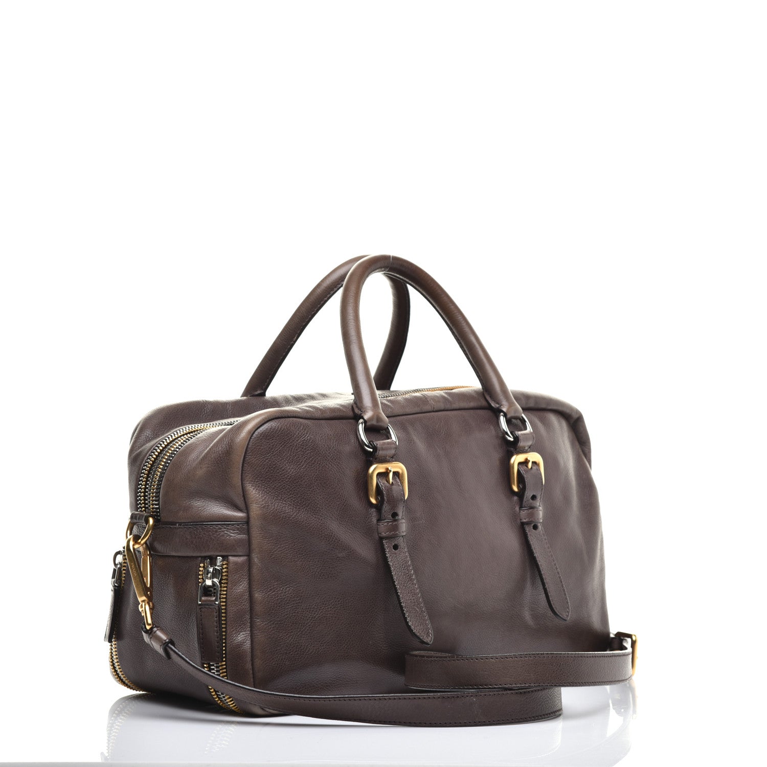 Prada Glace Calfskin Zippers Satchel Ardesia 3 of 8