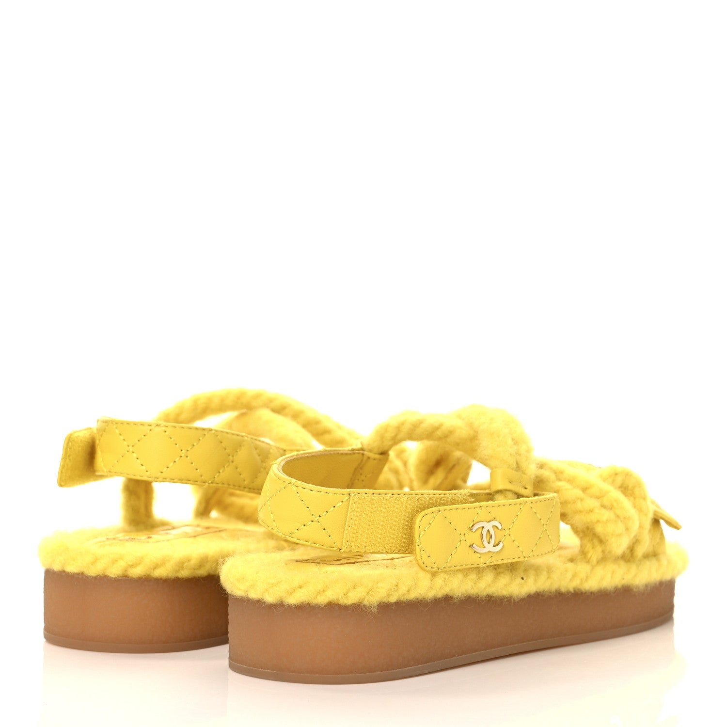 Chanel Cord Lambskin Quilted Logo Sandals 37 Yellow 4 of 8