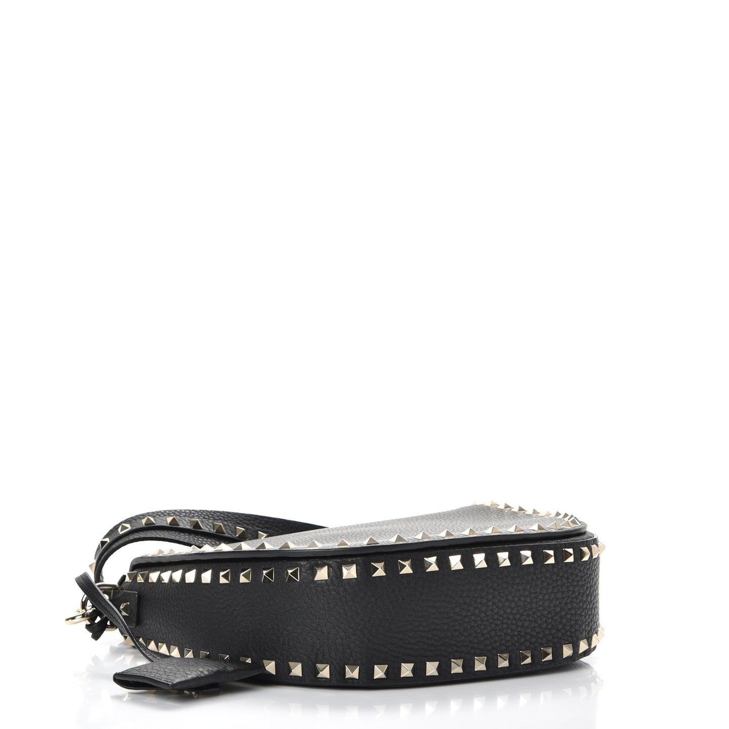 Grained Calfskin Rockstud Halfmoon Saddle Bag Black