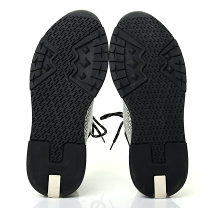 Hermes Knit Calfskin Suede Goatskin Bi-Color Womens Addict Sneakers 37.5 Black White 5 of 8