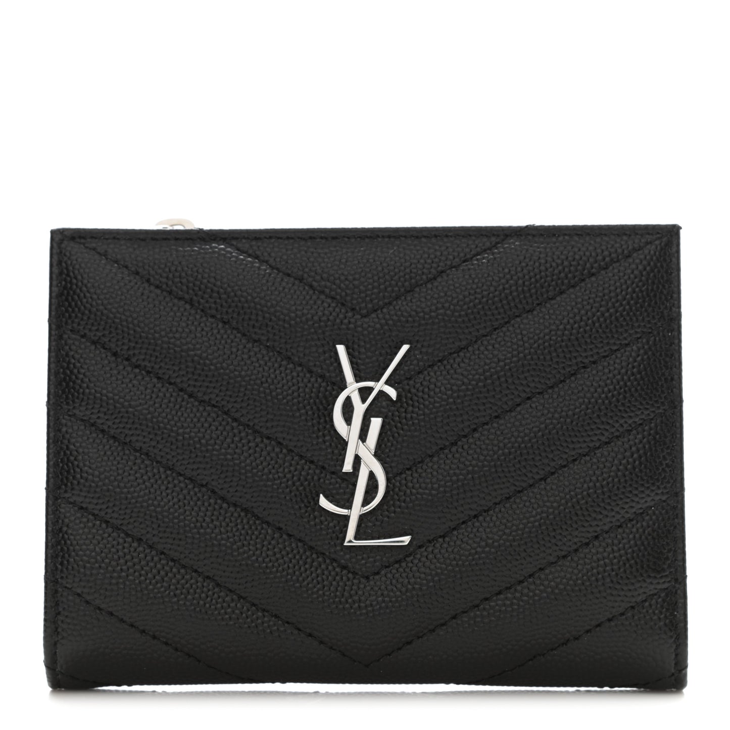 Grain De Poudre Matelasse Chevron Monogram Zipped Two-Part Wallet Black