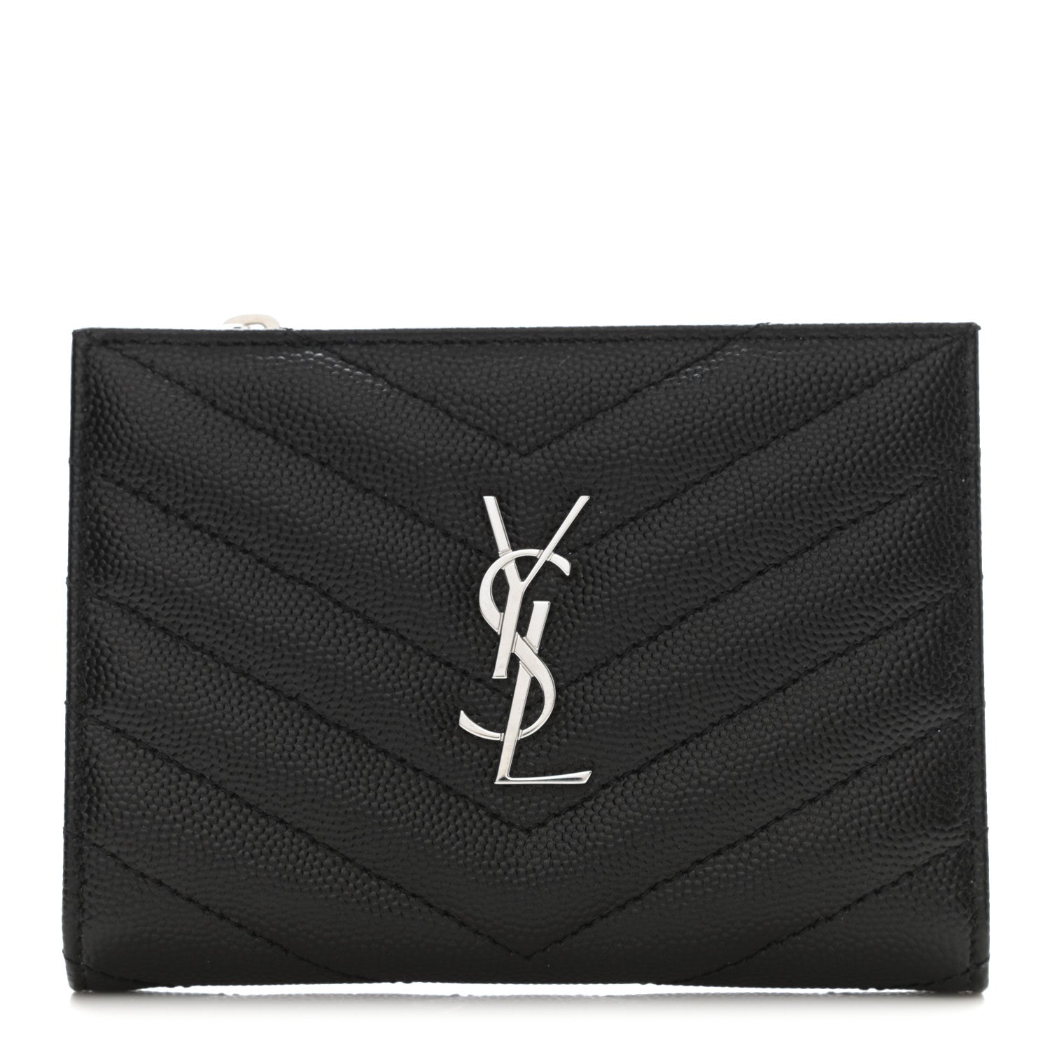 Saint Laurent Grain De Poudre Matelasse Chevron Monogram Zipped Two-Part Wallet Black 2 of 16