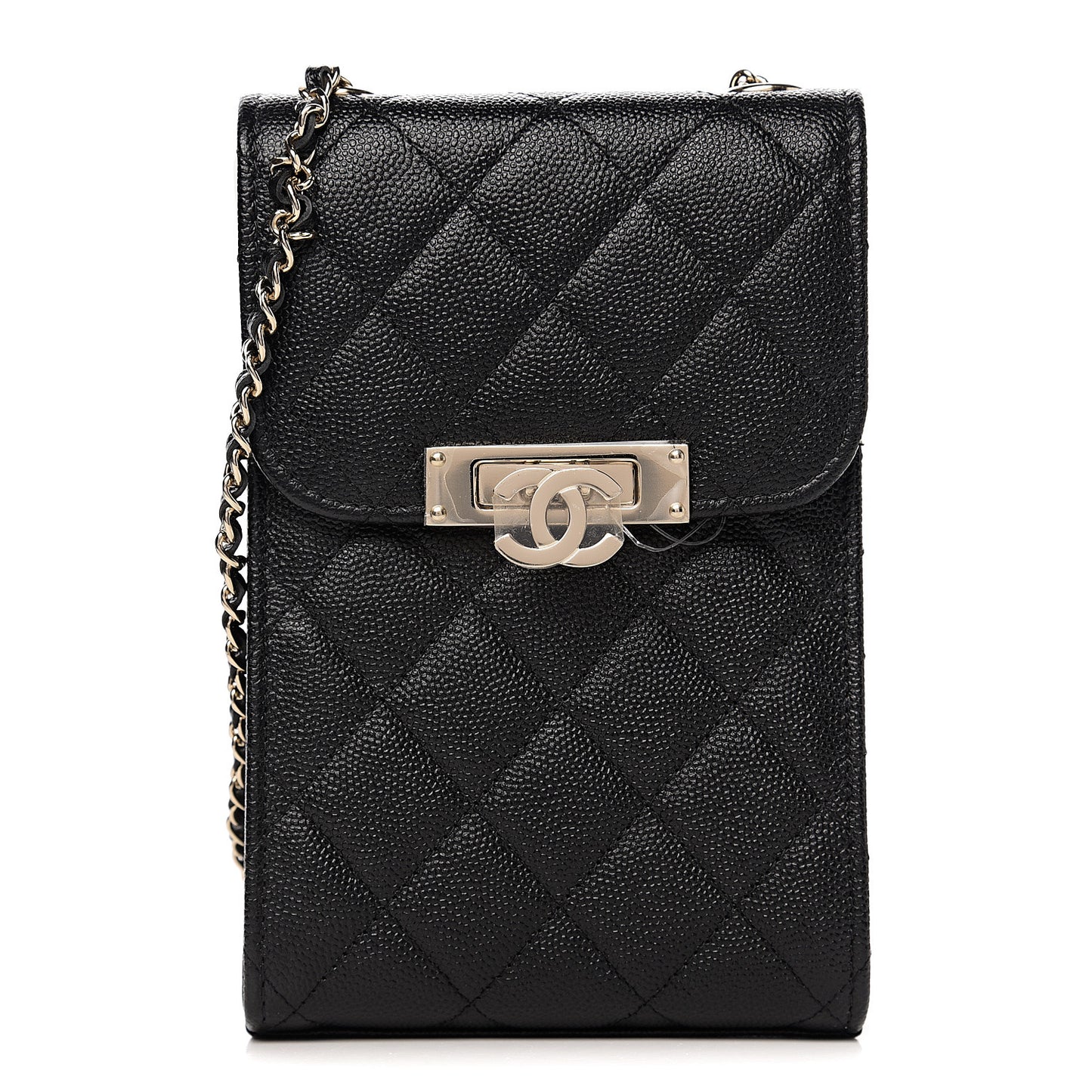 Caviar Quilted Golden Class Phone Holder Black