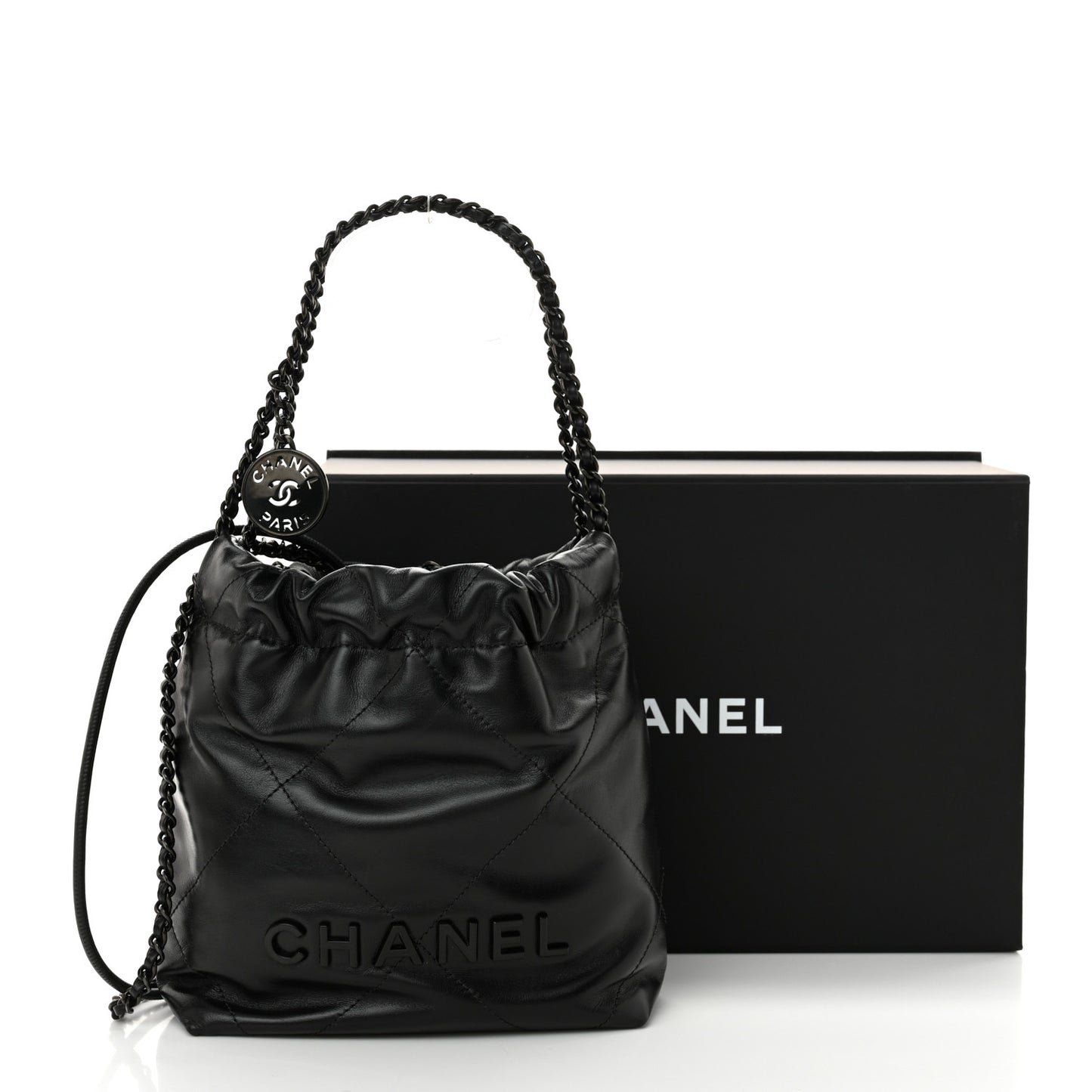 Shiny Calfskin Quilted Mini Chanel 22 So Black