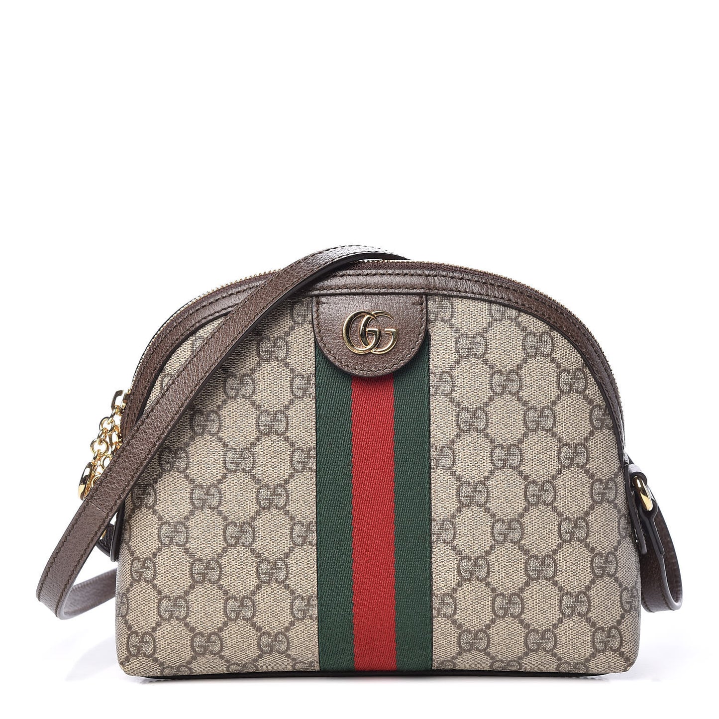 GG Supreme Monogram Textured Dollar Calfskin Web Small Ophidia Dome Shoulder Bag Beige Ebony New Acero