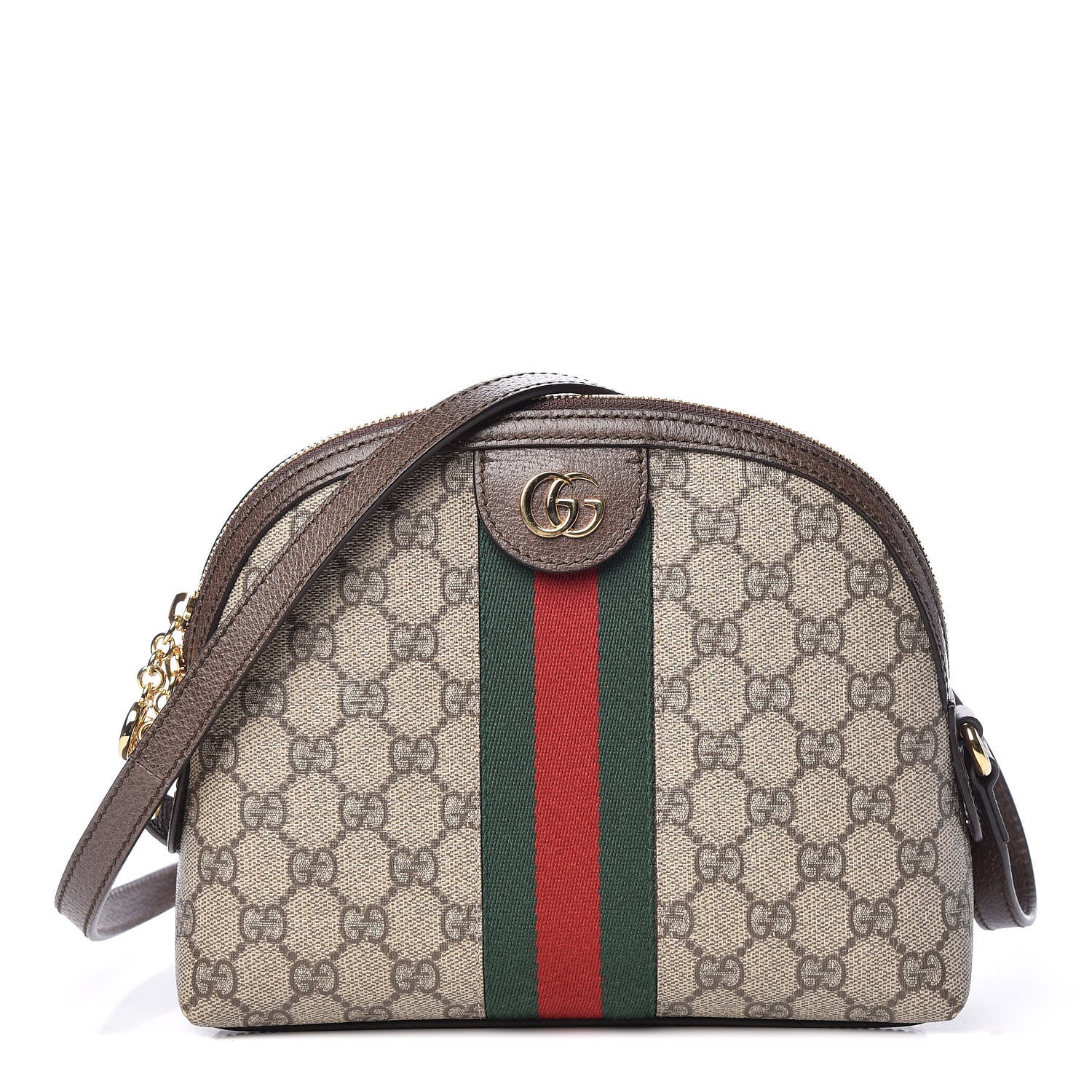 Gucci GG Supreme Monogram Textured Dollar Calfskin Web Small Ophidia Dome Shoulder Bag Beige Ebony New Acero 1 of 14