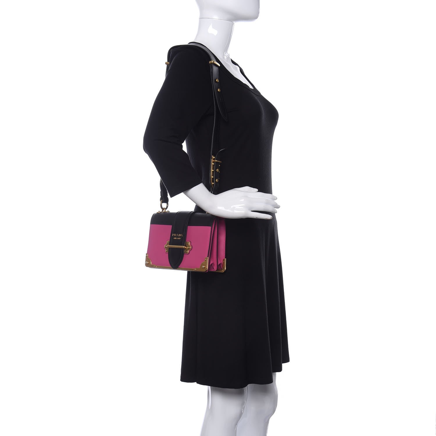 Prada City Calf Saffiano Cahier Bag Fuxia Black 2 of 12