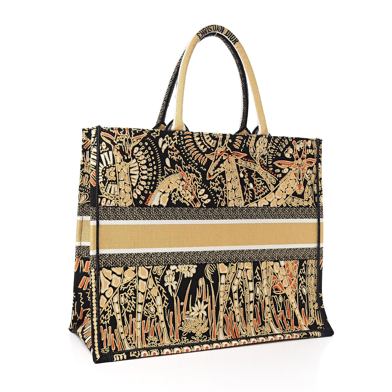 Christian Dior Canvas Embroidered Dior Animals Giraffe Book Tote Yellow Multicolor 3 of 12