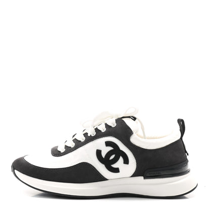 Chanel Nylon Suede Calfskin CC Sneakers 36.5 White Dark Grey 1 of 6