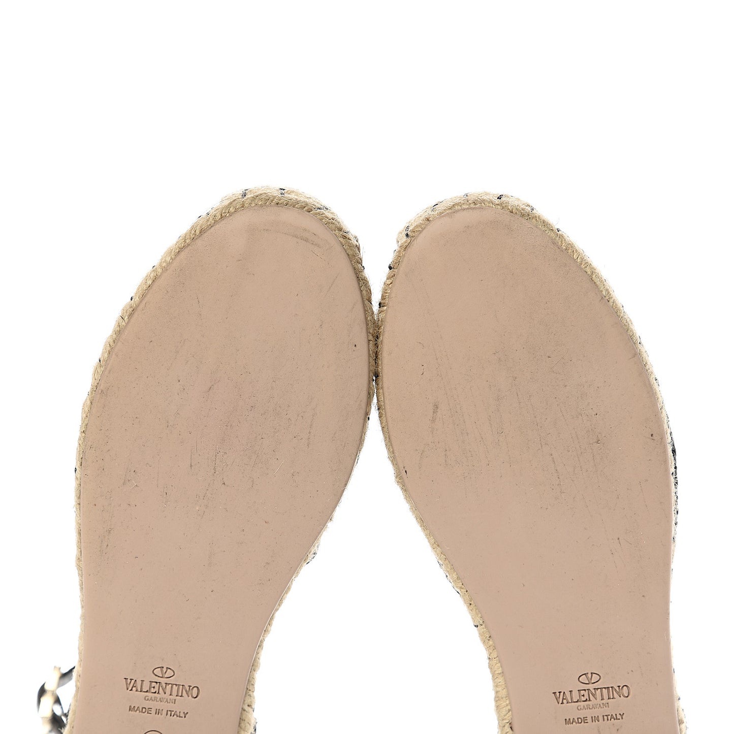 Grained Calfskin Rockstud Ankle Wrap Espadrille 20mm Flats 36 Black Light Cuir Natural