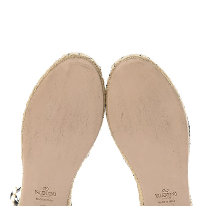 Valentino Garavani Grained Calfskin Rockstud Ankle Wrap Espadrille 20mm Flats 36 Black Light Cuir Natural 9 of 9