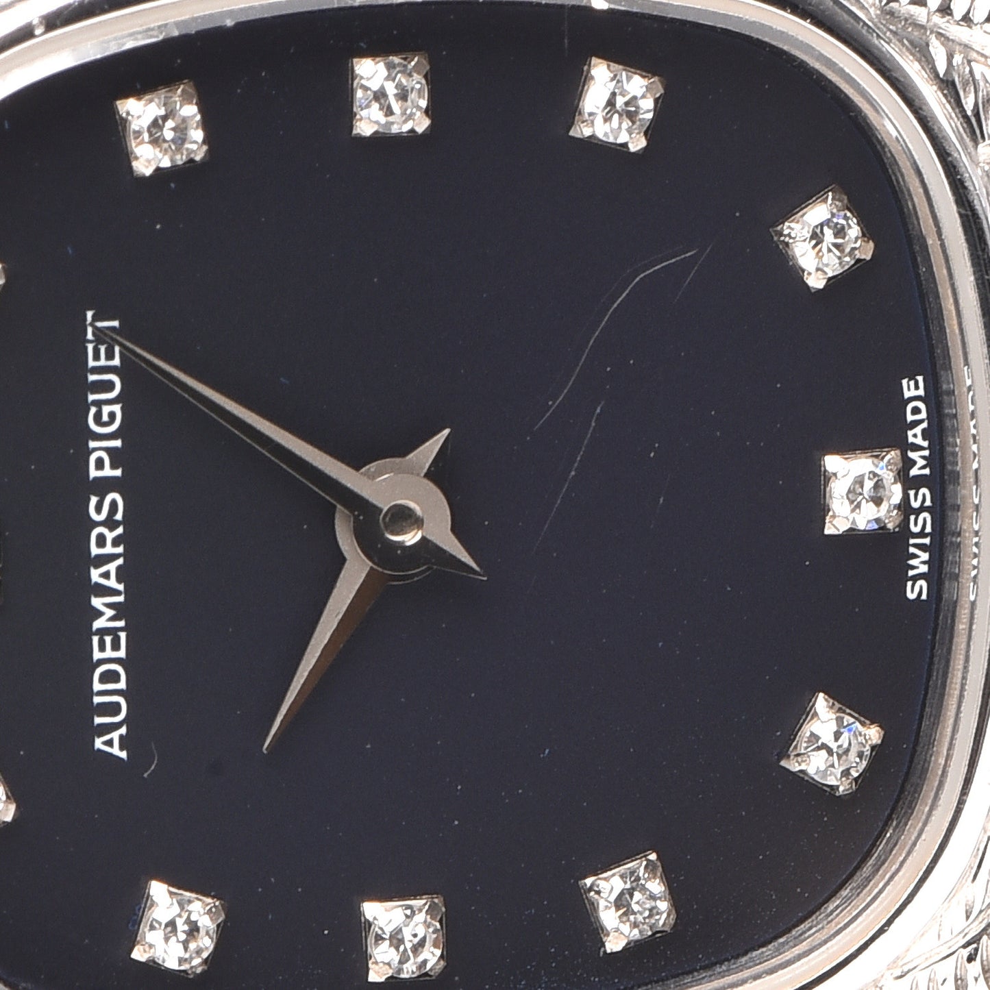 18K White Gold Diamond 22mm Cobra Quartz Watch Black