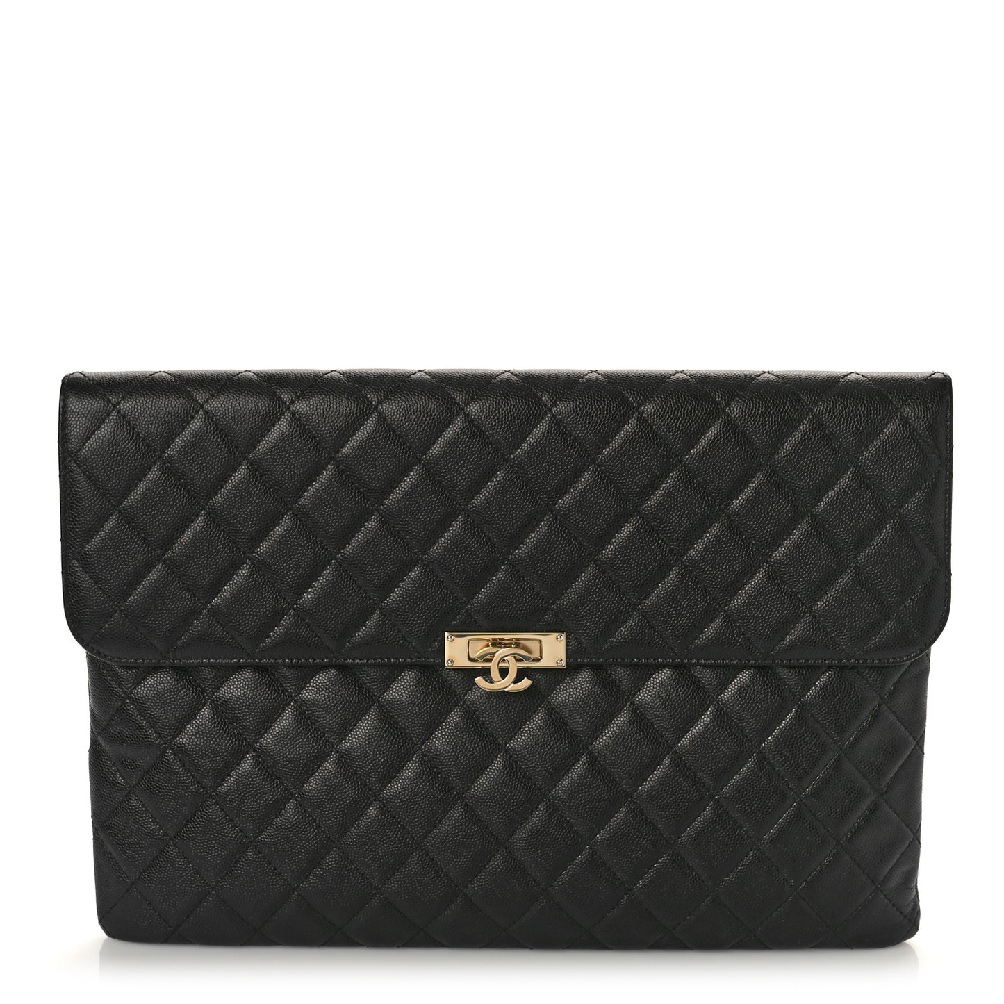 Caviar Quilted Large Golden Class Pouch Black