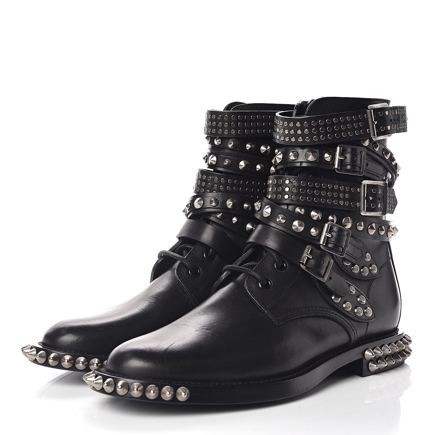 Smooth Calfskin Studded Womens Punk Ranger Boots 38 Black