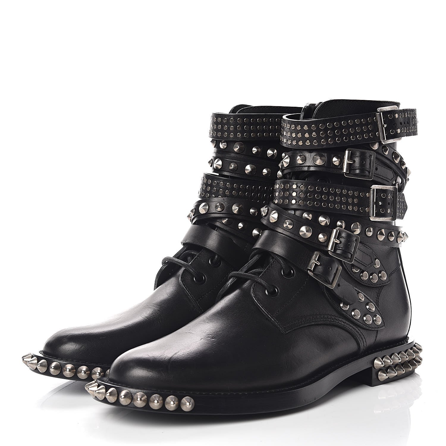 Saint Laurent Smooth Calfskin Studded Womens Punk Ranger Boots 38 Black 4 of 10
