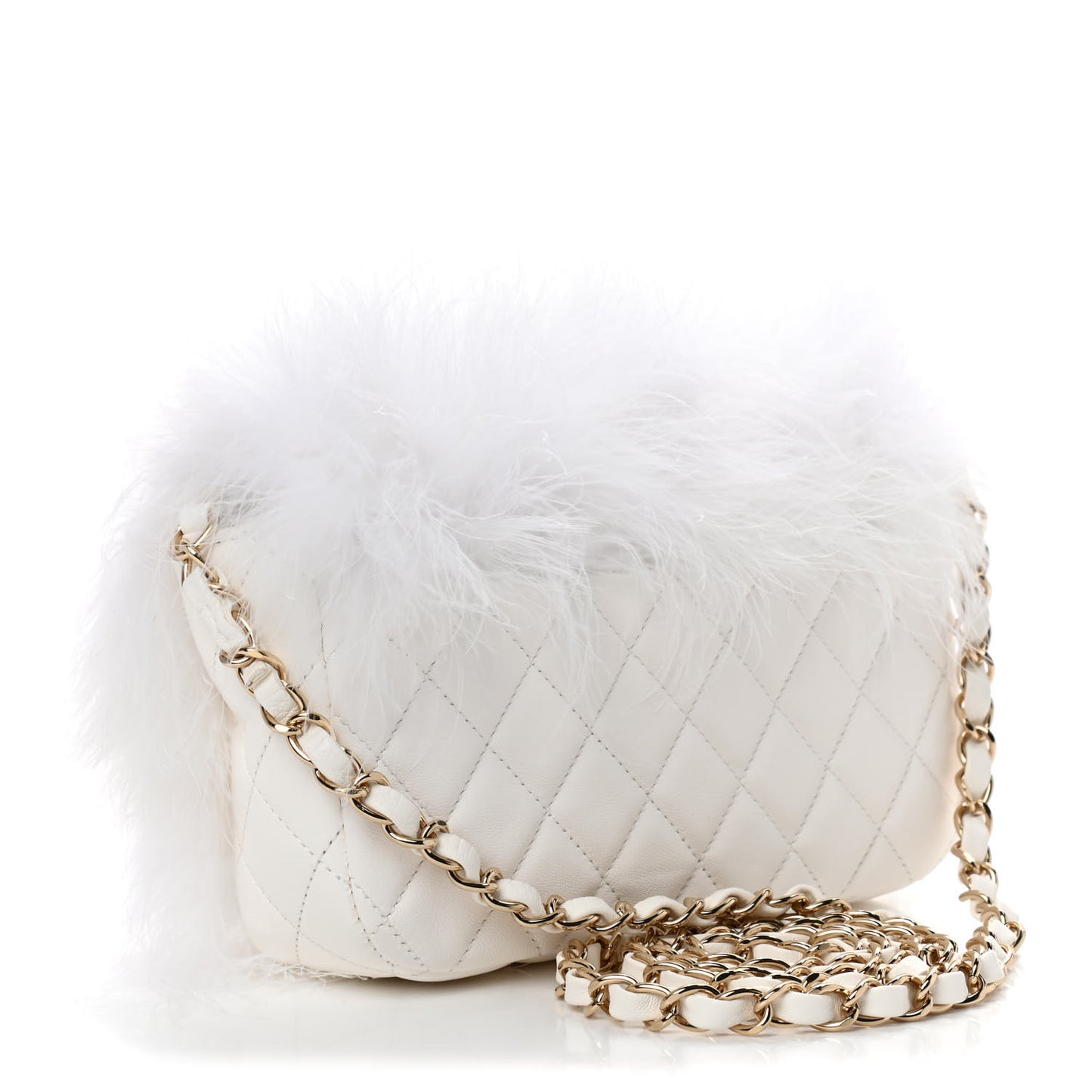Feathers Lambskin Quilted Flap White
