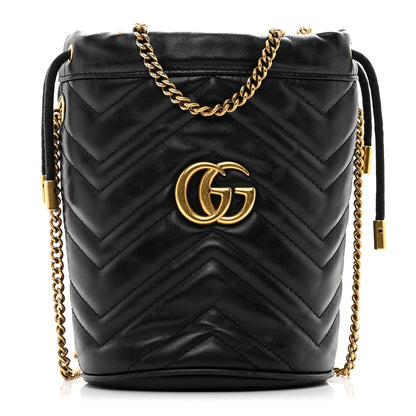Gucci Calfskin Matelasse Mini GG Marmont 2.0 Bucket Bag Black 1 of 11