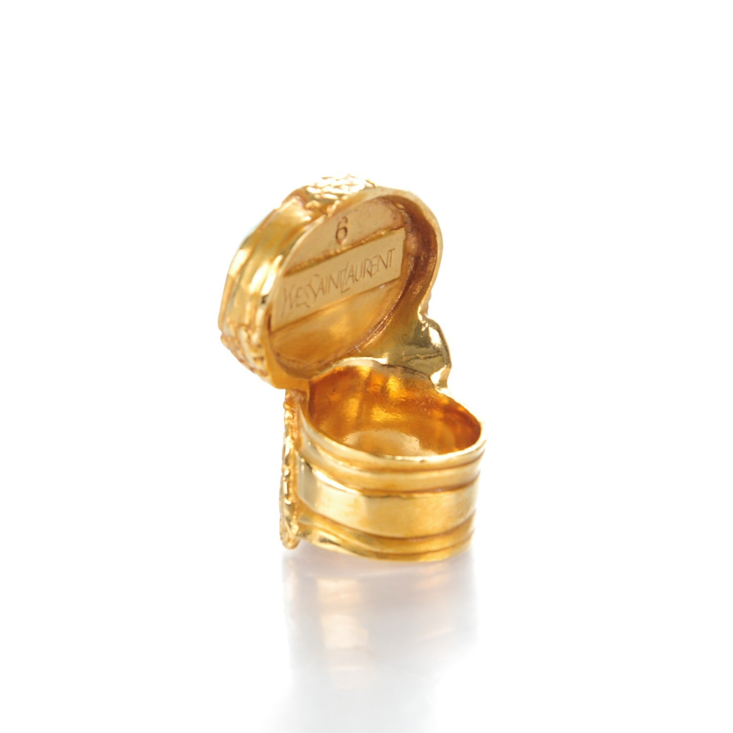 Saint Laurent Glass Cabochon Arty Ovale Ring 6 Gold Turquoise 3 of 4