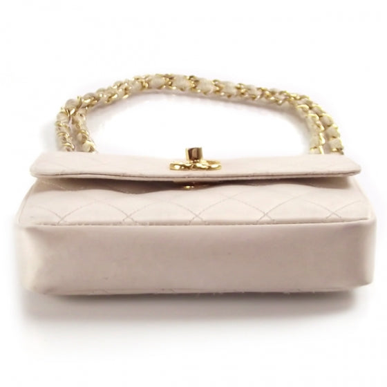 Satin Quilted Mini Flap Ivory