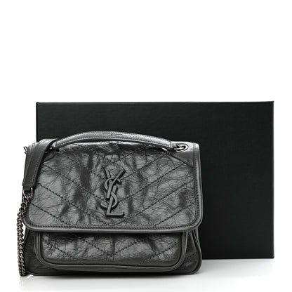 Saint Laurent Crinkled Calfskin Matelasse Monogram Baby Niki Chain Satchel Storm 11 of 11