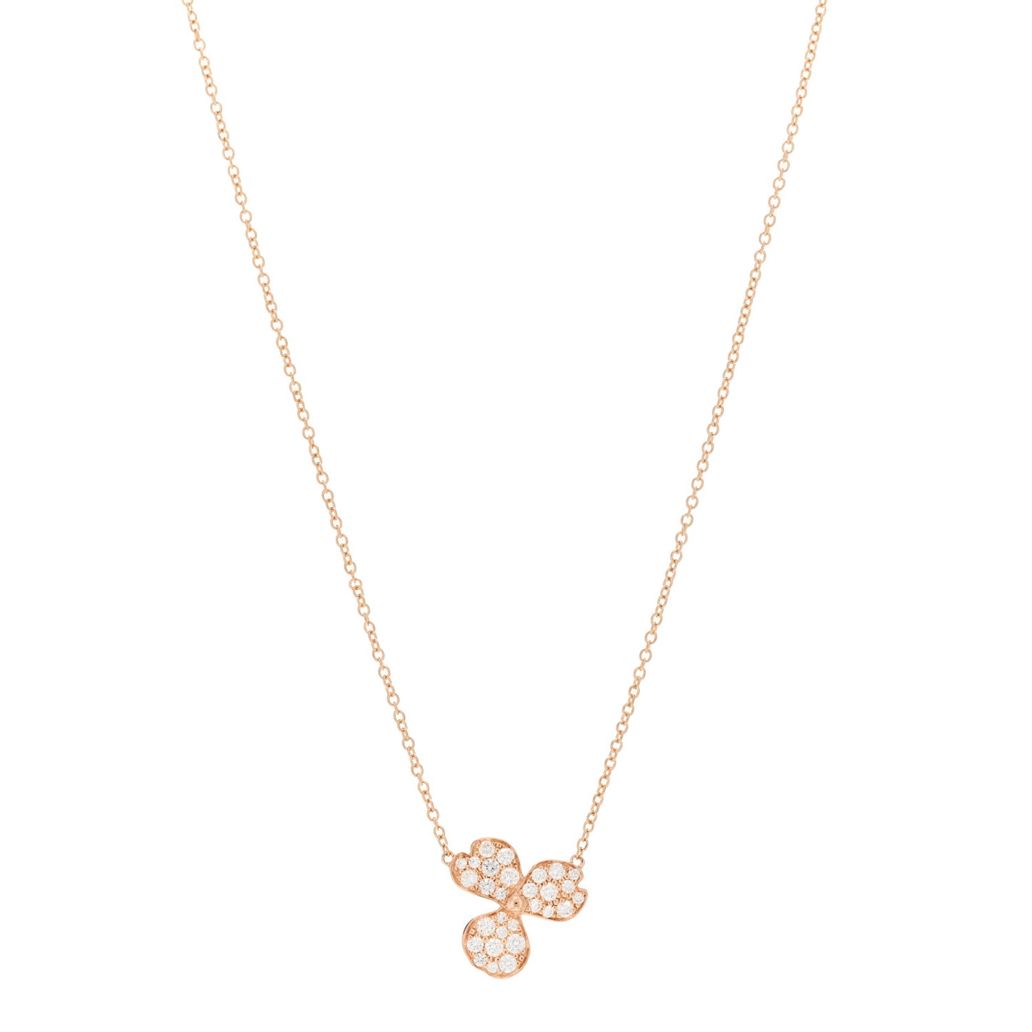 18K Rose Gold Diamond Paper Flowers Pave Pendant Necklace