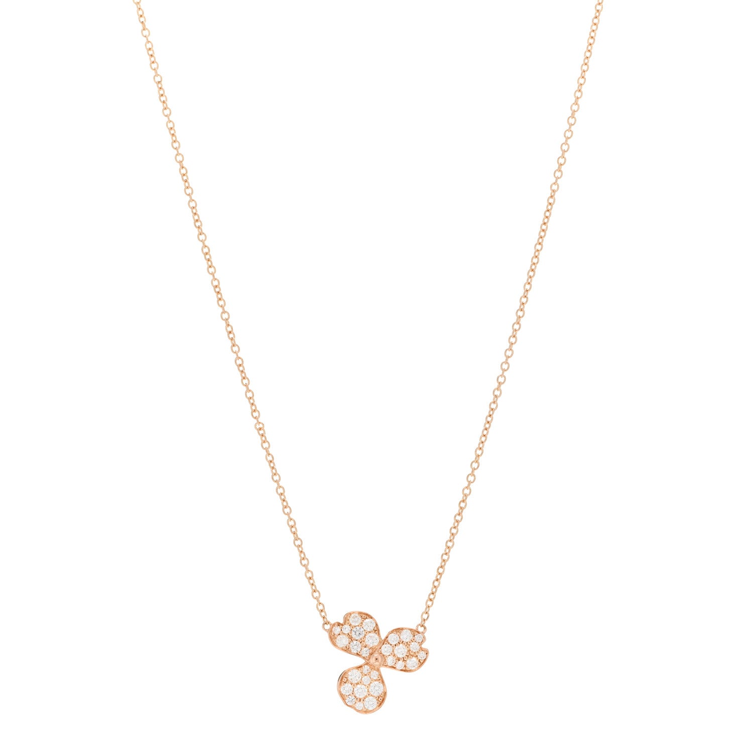 Tiffany 18K Rose Gold Diamond Paper Flowers Pave Pendant Necklace 1 of 4