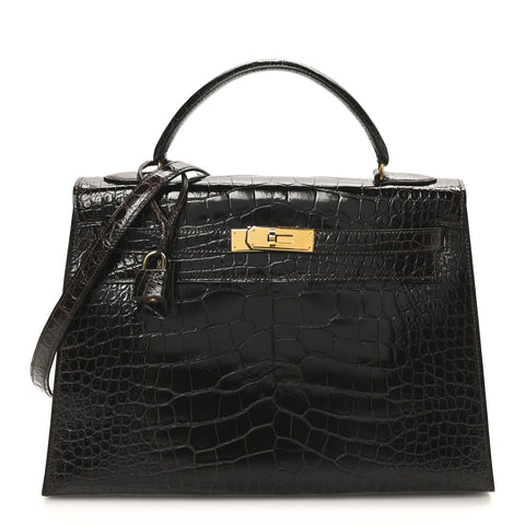 Shiny Alligator Kelly Sellier 32 Havane