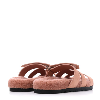 Hermes Suede Goatskin Woolskin Womens Chypre Sandals 38 Rose Aube 4 of 9