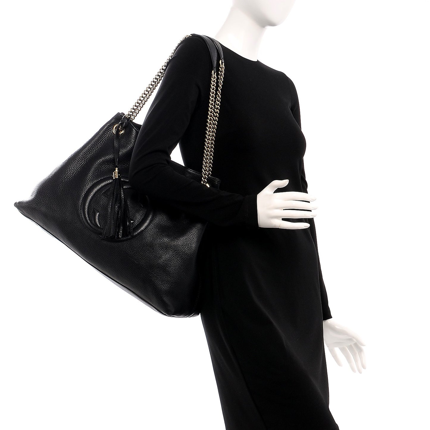 Pebbled Calfskin Large Soho Chain Shoulder Bag Black