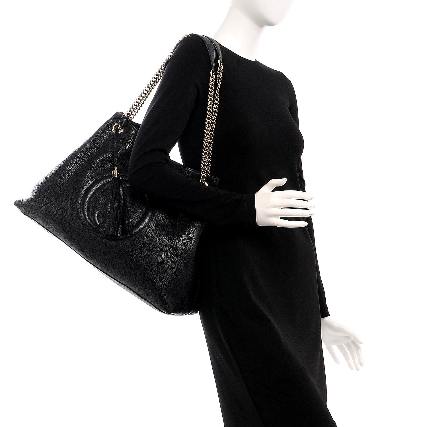 Gucci Pebbled Calfskin Large Soho Chain Shoulder Bag Black 2 of 12