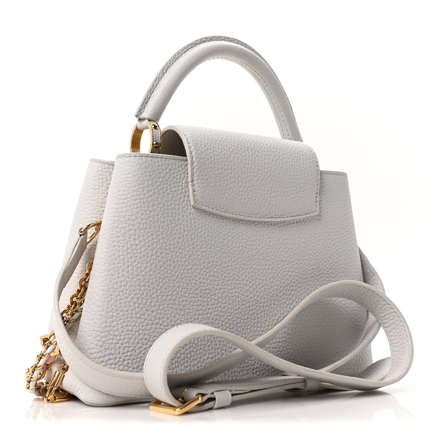Louis Vuitton Taurillon Enamel Flower Padlock Chain Capucines BB Silver Sea 3 of 9