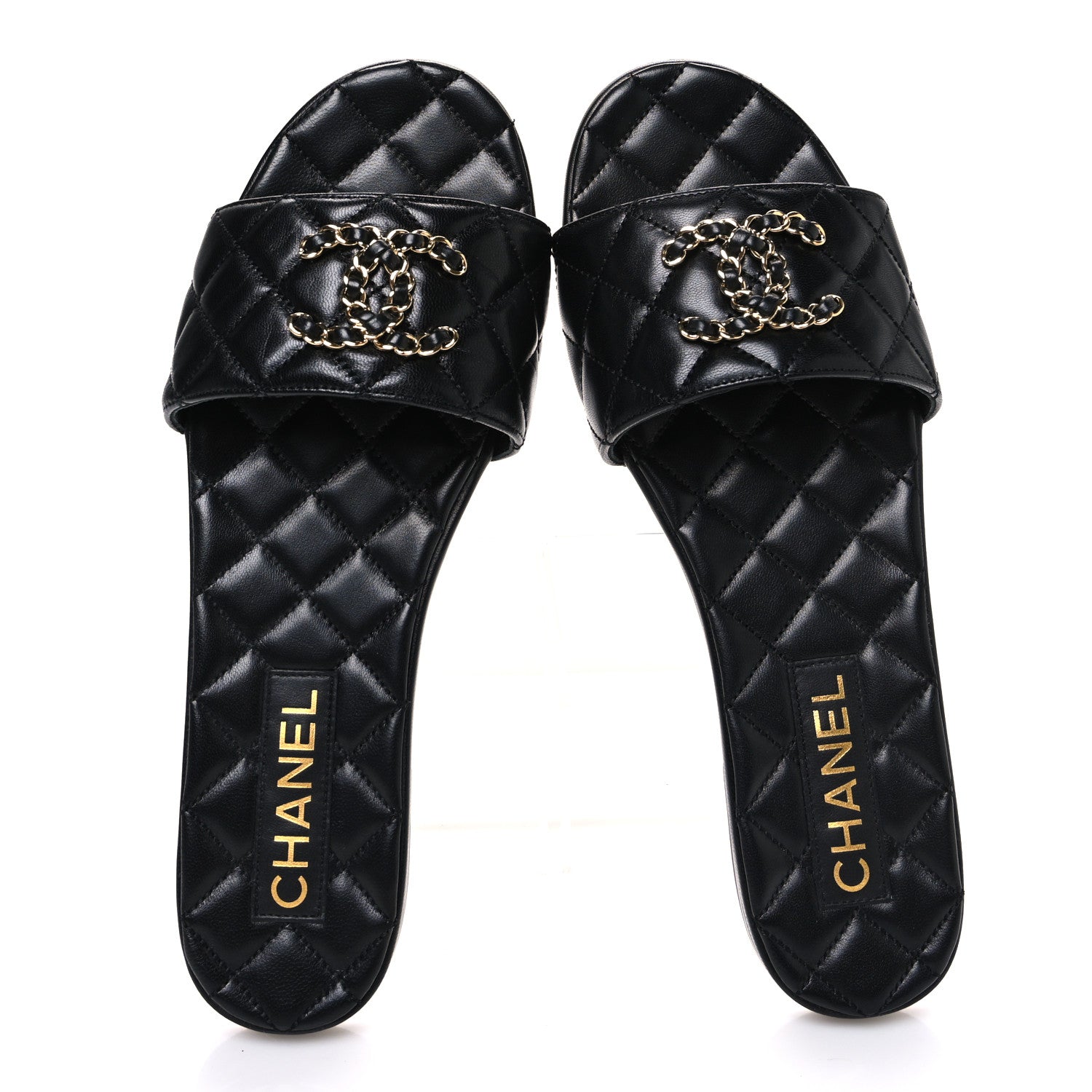 Chanel Shiny Goatskin Quilted CC Mules Sandals 40 Black 2 of 11