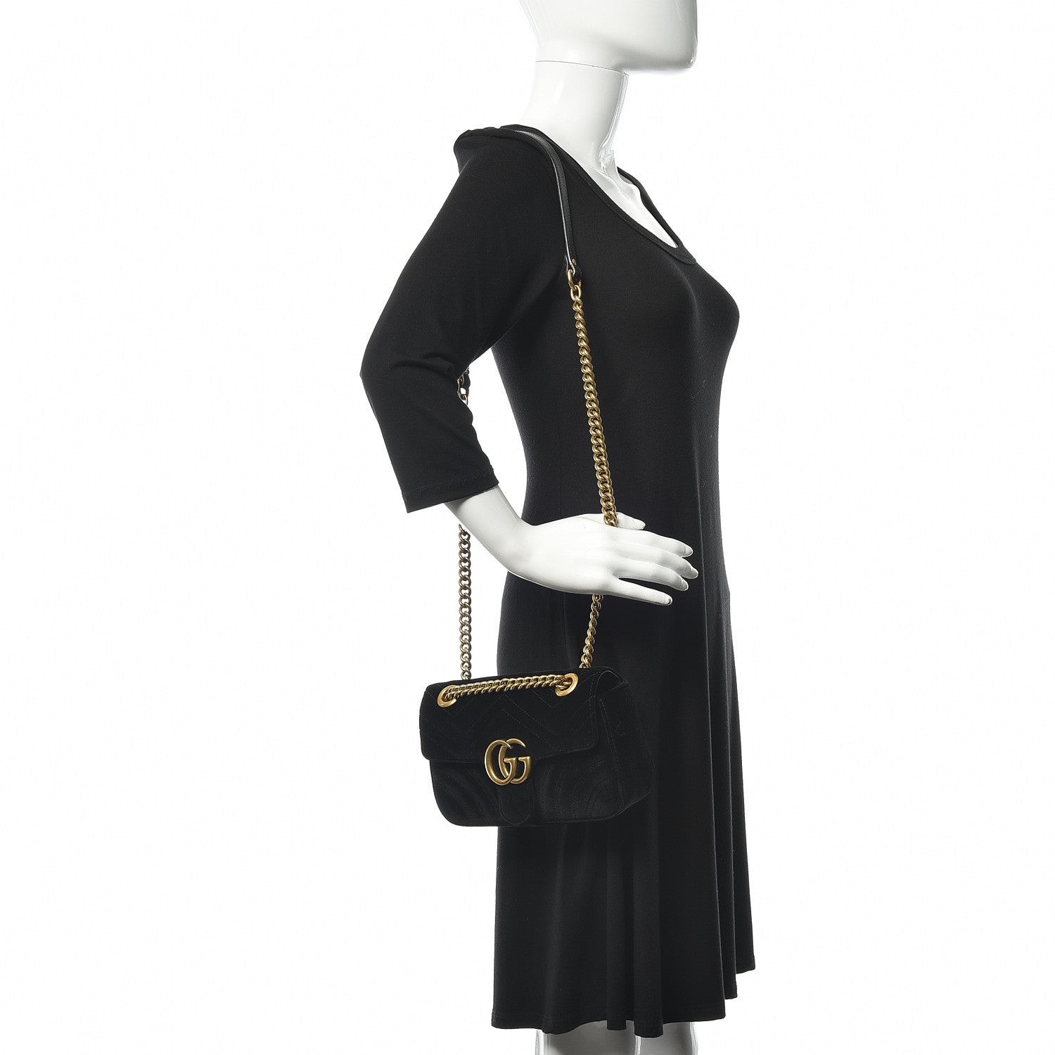 Gucci Velvet Matelasse Mini GG Marmont Shoulder Bag Black 2 of 11