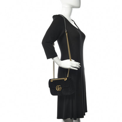 Gucci Velvet Matelasse Mini GG Marmont Shoulder Bag Black 2 of 11