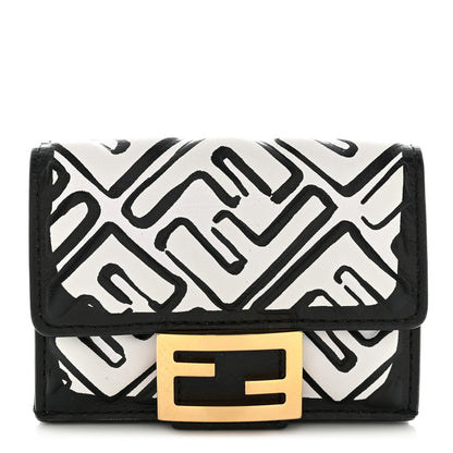 Fendi X JOSHUA VIDES Nappa Matisse FF Diagonal Embossed Micro Tri-Fold Wallet White Black 1 of 11