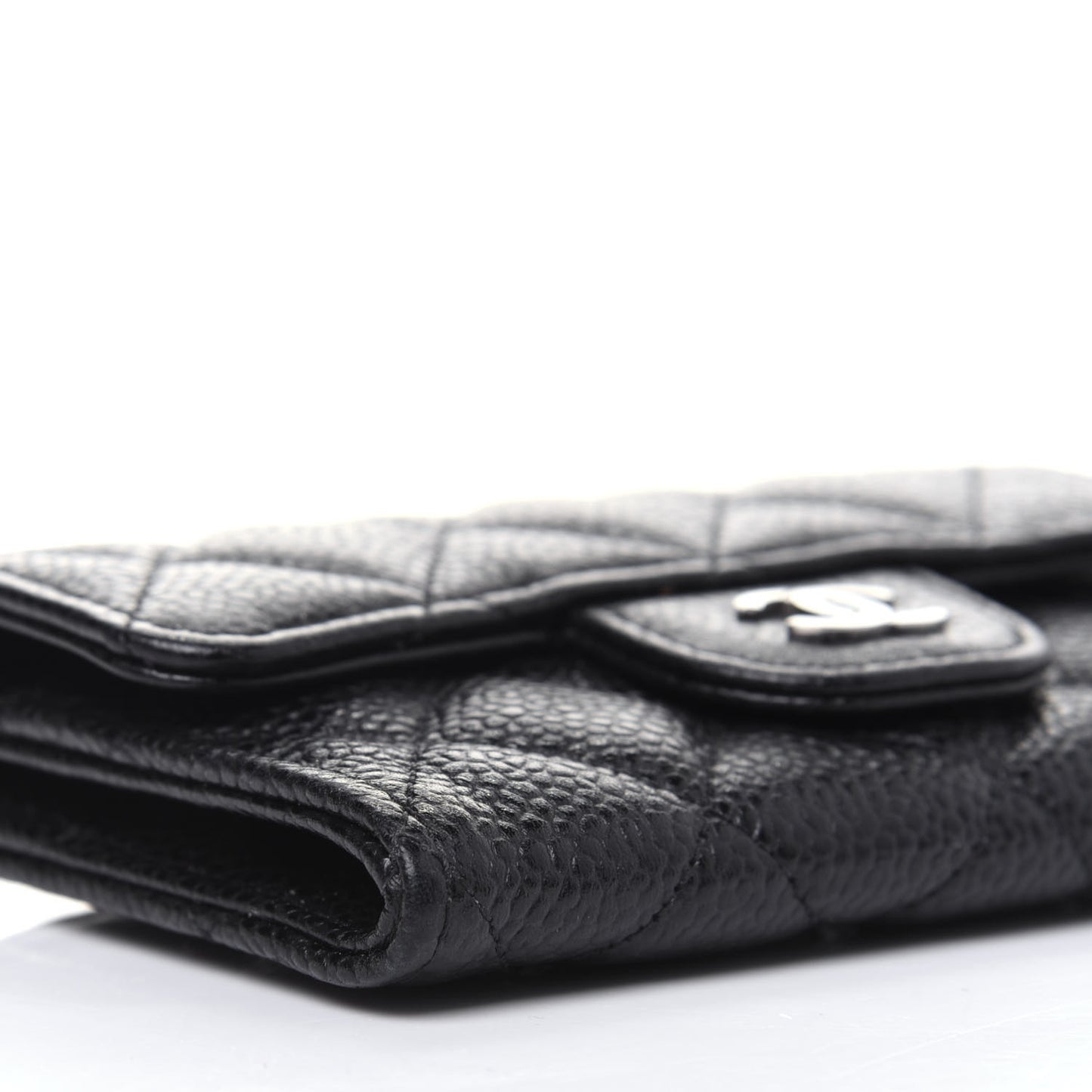 Caviar Quilted Flap Card Holder Wallet Black