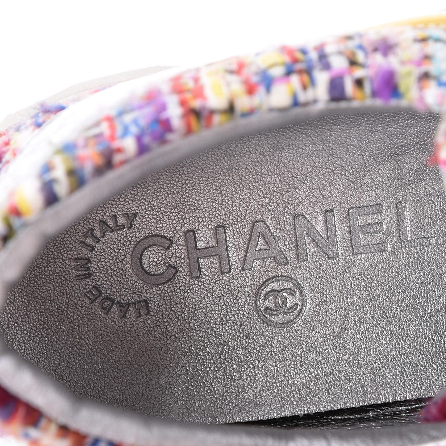 Tweed Lambskin Runway Sneakers 38.5 Silver Multicolor