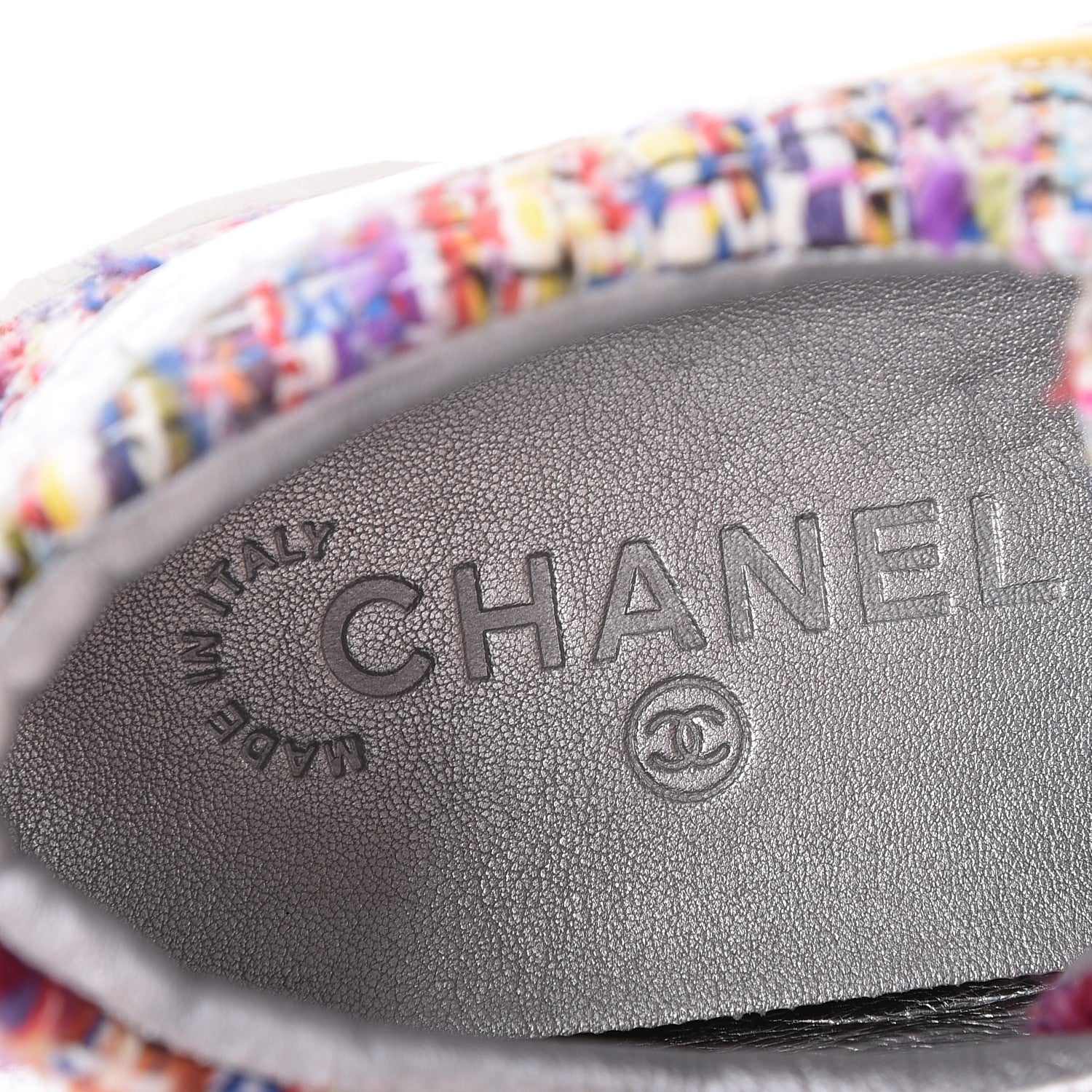 Chanel Tweed Lambskin Runway Sneakers 38.5 Silver Multicolor 6 of 8