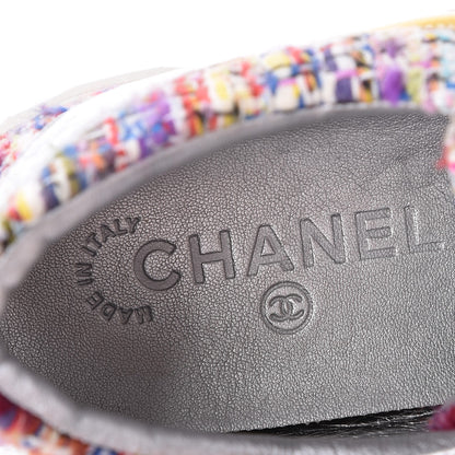 Chanel Tweed Lambskin Runway Sneakers 38.5 Silver Multicolor 6 of 8