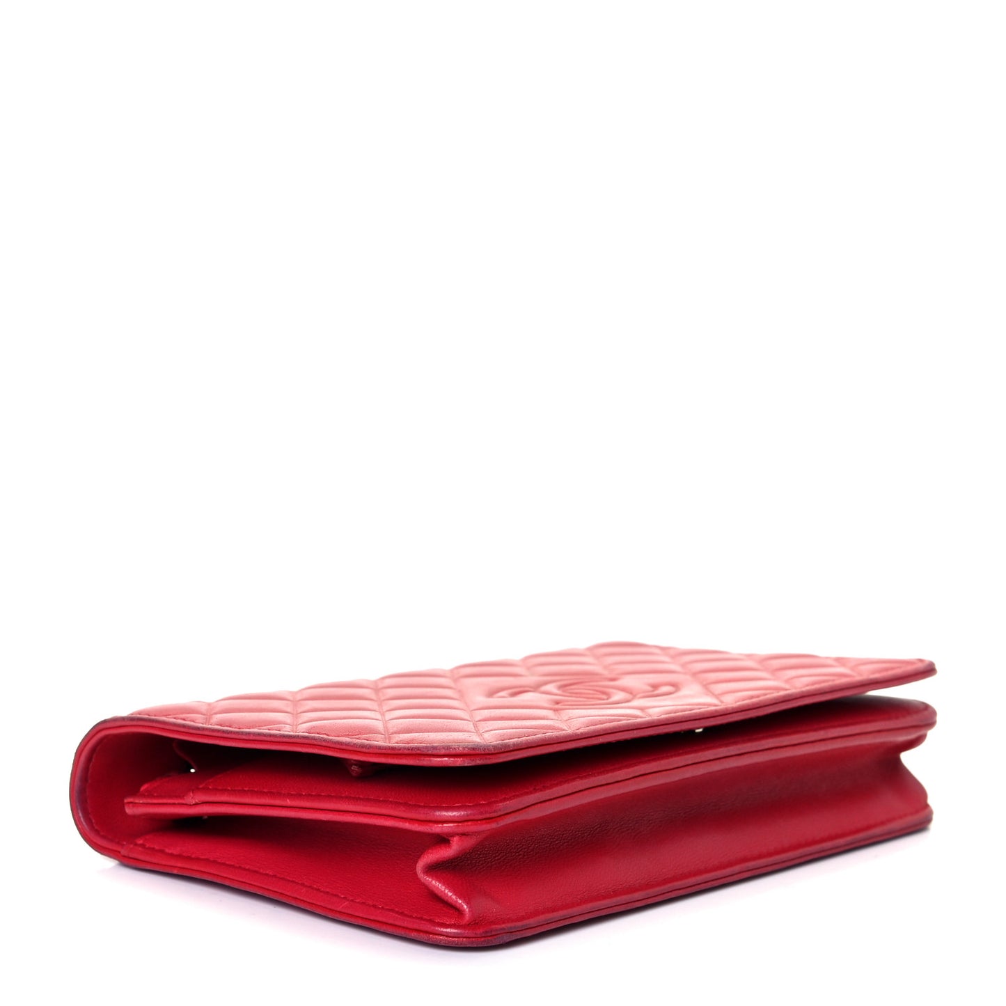 Goatskin Quilted Diamond CC Wallet On Chain WOC Red