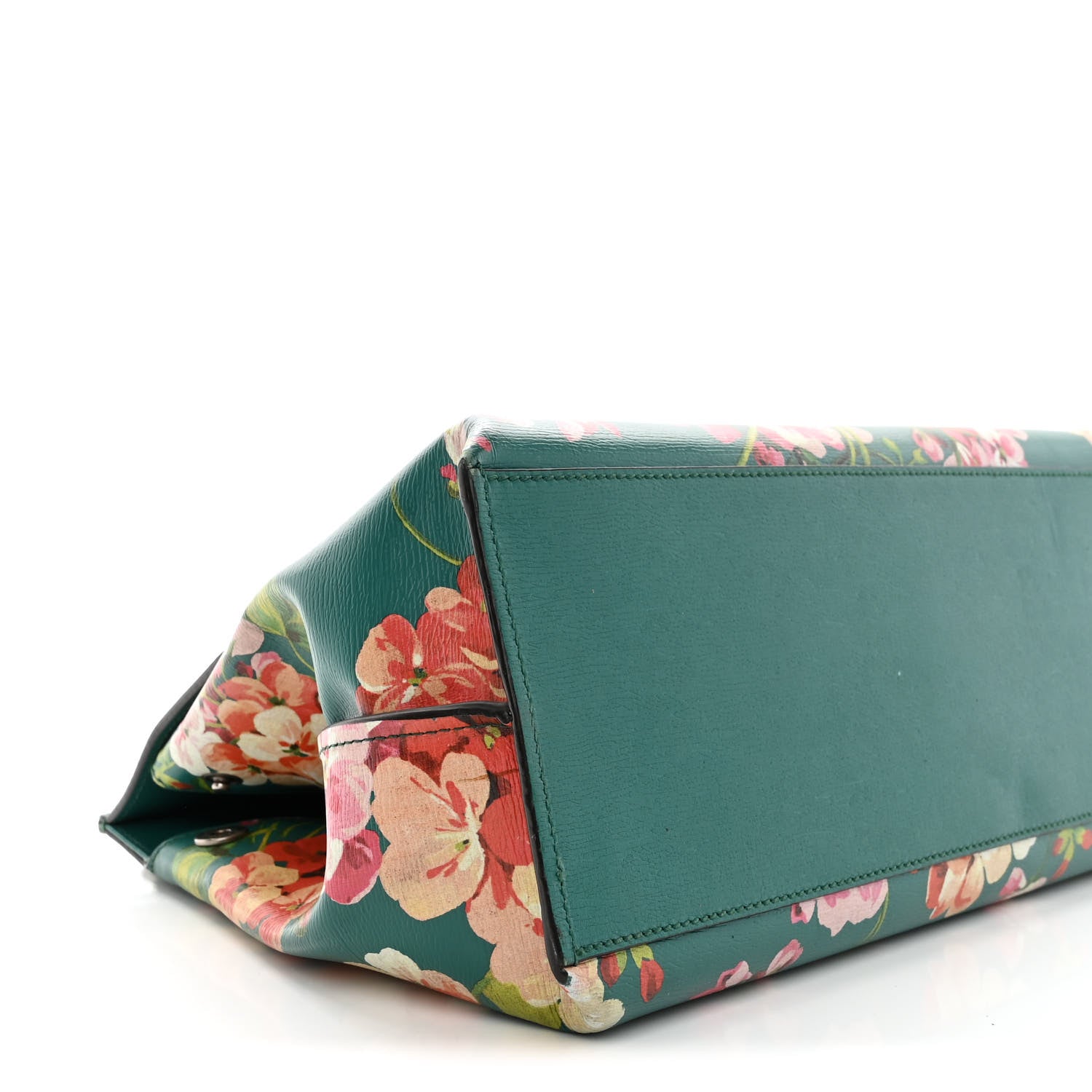 Gucci Shangai Calfskin Blooms Print Medium Bamboo Daily Top Handle Bag Clear Bright Emerald Multicolor 8 of 19
